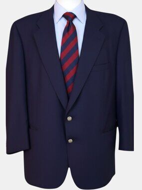 Vintage Burberrys Navy Blazer Super 100s Wool Gold Buttons 48R Made USA